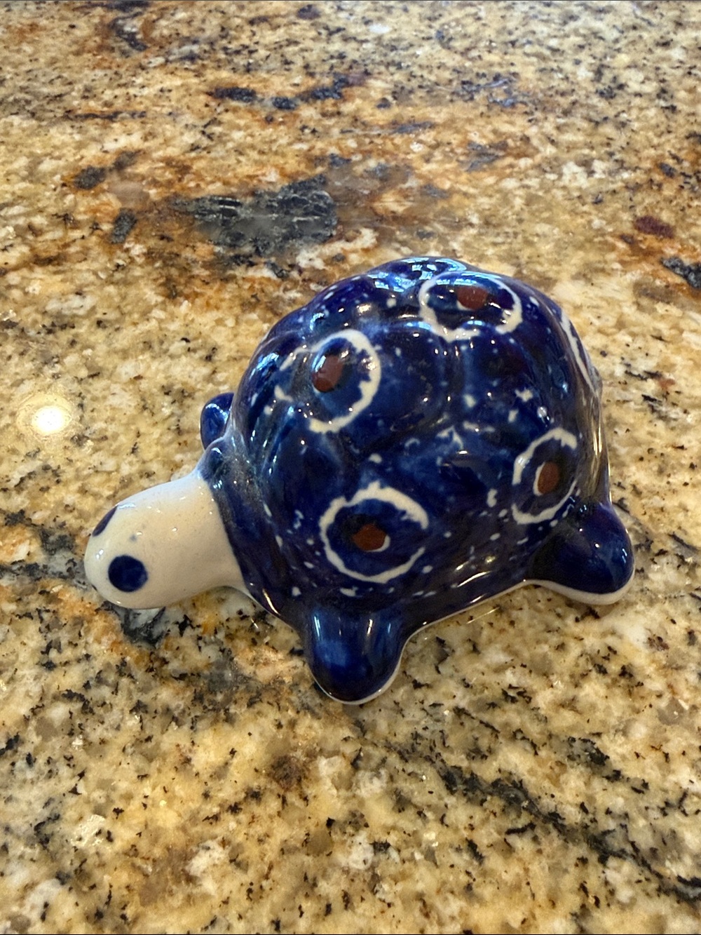 Polish Pottery L. Brosiuk Handcrafted Blue Ceramic Turtle Figurine